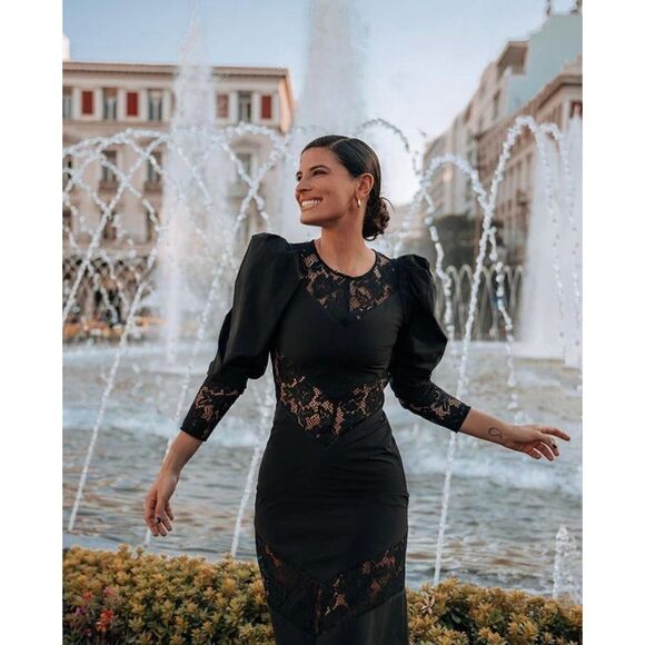 Lace Dress H&M Black Taffeta NWT Puff Sleeves - Picture 1 of 12